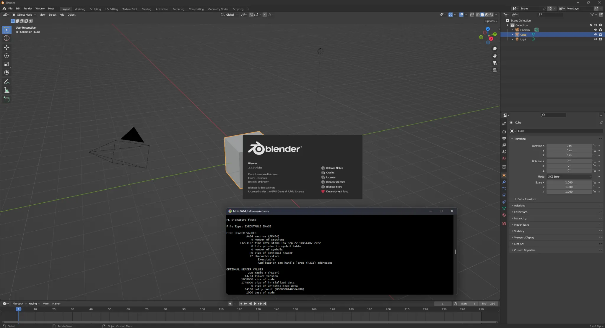 A screen capture of our first native ARM64 build of Blender