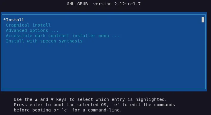 GRUB boot loader screen