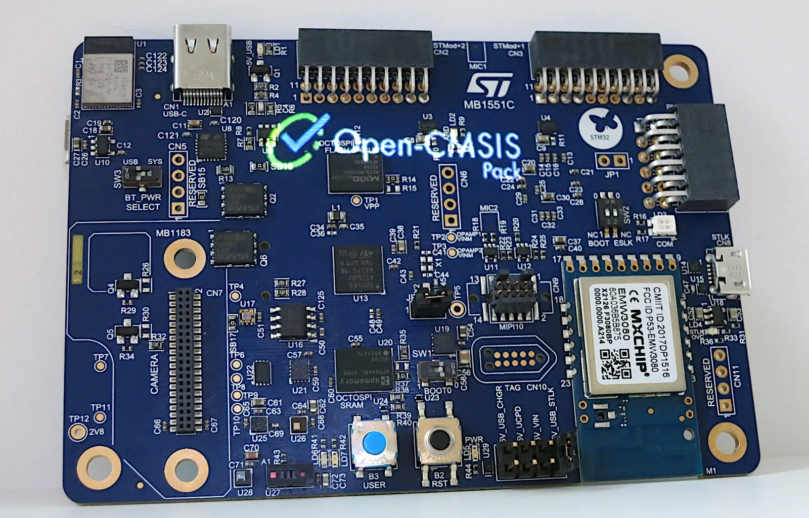 Picture of an STM32 development board supported by STMicroelectronics tools that leverage Open CMSIS Pack