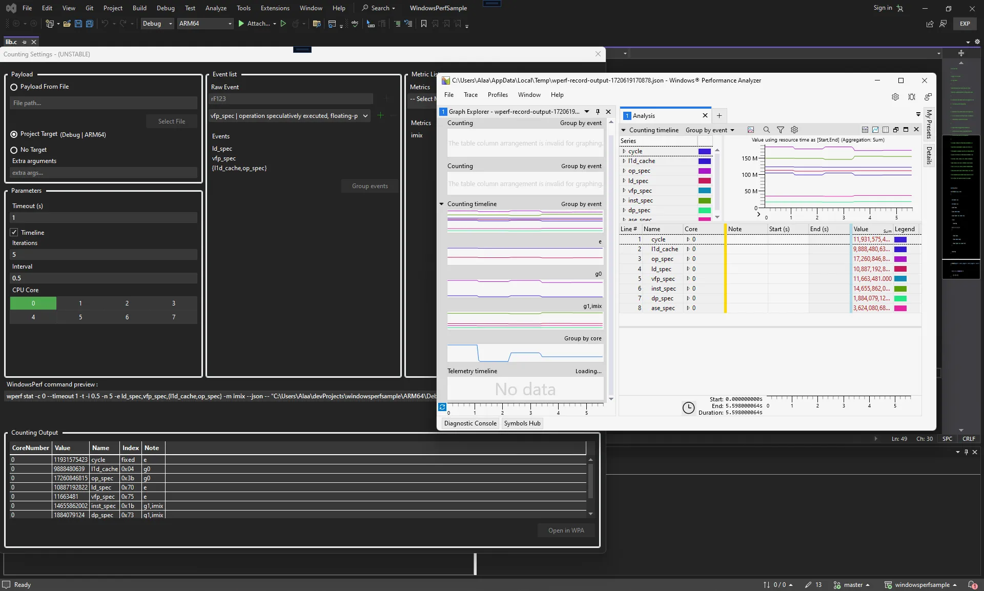 WindowsPerf GUI Counting Settings window